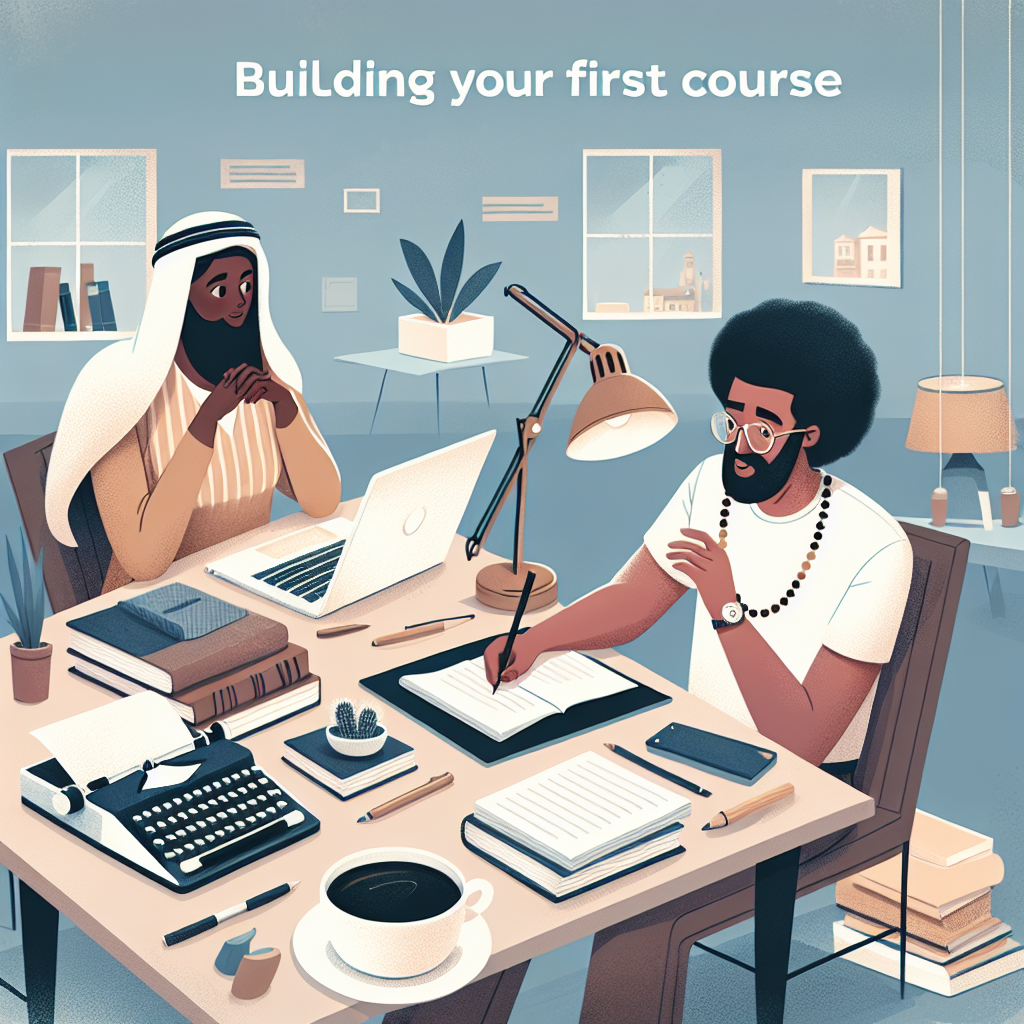 Build Your First Course: A visual guide illustrating course development essentials.